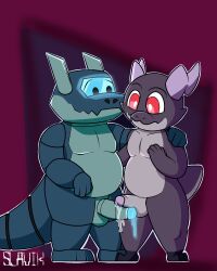 anthro aroused ass belly big_butt blue_body blue_cum blue_eyes bodily_fluids colored_cum cum cum_drip dan_(plushtrapboyuwu) dragon dripping duo fan_character frottage genital_fluids genitals glistening glistening_bodily_fluids glistening_body glistening_cum glistening_genital_fluids glistening_genitalia glistening_penis hi_res machine male male/male mythological_creature mythological_scalie mythology nervous penile penis penises_touching purple_body red_eyes robot scalie screen_face sex short_stack slavik unusual_bodily_fluids unusual_cum unusual_genital_fluids