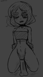 1girls blue_hair blush breath_cloud dildo dildo_in_pussy dutch emo female goth no_color oc original_character puddinpuddgi pussy sketch supersludge