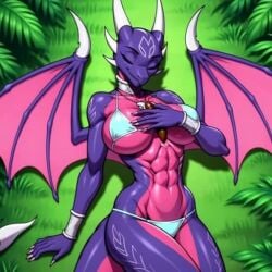 abs ai_generated anthro bikini body_invasion breasts clothed cynder dragon dragon_girl female furry gastropod grass green_eyes grok insects muscular muscular_female oral purple_body scalie shorter_than_10_seconds sleeping slug smile sound tagme video vore