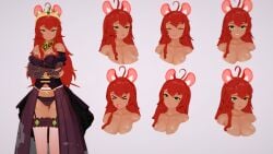 3d 3d_model aliciaxlife breasts dark-skinned_female dark_skin female gold_jewelry green_eyes indie_virtual_youtuber jewelry looking_at_viewer luus mouse mouse_ears mouse_girl queen rat rat_girl rat_tail red_hair solo solo_female virtual_youtuber vtuber youtuber