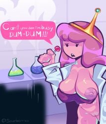 adventure_time bangs belly belly_button big_breasts big_butt big_nipples big_thighs bonnibel_bubblegum bottomless breasts breasts_out cartoon cartoon_network casual_nudity circle_eyes crop_top crown exposed exposed_ass exposed_breasts exposed_nipples exposed_pussy female female_focus female_only finn_the_human focus foreground_silhouette hand hanging_breasts hanging_clothes holding_object hood insult lab labcoat laboratory large_areolae large_ass large_breasts larger_female leaning leaning_forward lollipop long_hair male nipple_bulge nipple_slip nipples nipples_outside nipples_visible_through_clothing one_breast_out one_breast_out_of_clothes open_mouth pantyless pink pink_body pink_hair pink_nipples pink_skin potions princess princess_bubblegum purple_shirt pussy pussy_focus pussy_lips pussy_peek removed_clothing removed_panties removing_clothing sagging_breasts scratches simple_eyes smoke sourberries speaking steam talking talking_to_another teeth teeth_showing teeth_visible text text_bubble thick thick_ass thick_butt thick_hips thick_legs thick_thighs tshirt