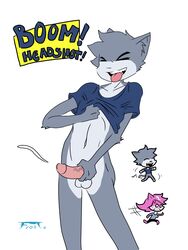 aeris_(vg_cats) anthro balls bottomless cum cumshot english_text erection feline female fr0st leo male masturbation navel orgasm penis text vein vg_cats