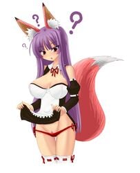 ? animal_ears blush breasts enoko_(zqfebi) female highres large_breasts open_mouth original pubic_hair purple_hair red_eyes simple_background solo tail white_background