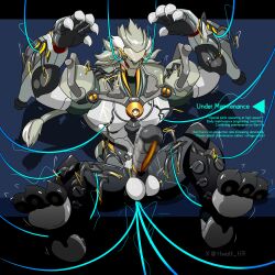 anthro banyue_(zenless_zone_zero) felid genitals hi_res hwolfhr lion machine male mammal mechanical_penis pantherine penis robot robot_boy solo