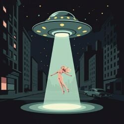 abduction ai_generated ass flashing pinup_girl retro retro_artstyle retro_future ufo upskirt