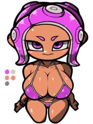 agent_8_(splatoon) big_breasts bikini looking_at_viewer looking_up looking_up_at_viewer octoling octoling_girl omoitukan2 purple_eyes purple_hair splatoon swimsuit