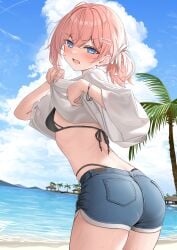 ass bikini monaka_curl see_through shirt_lift swimsuits undressing wet