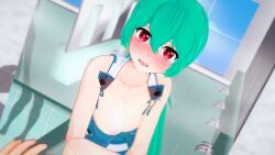 3d artist_request bathroom blush breasts caught caught_in_the_act changing changing_clothes changing_room embrassed koikatsu magia_azul mahou_shoujo_ni_akogarete male_pov minakami_sayo pov pov_eye_contact