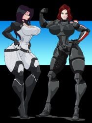 2girls big_ass big_breasts bioware breasts bust busty chest commander_shepard curvaceous curvy curvy_figure dark_hair digital_media_(artwork) electronic_arts female femshep hips hourglass_figure huge_breasts jane_shepard large_ass large_breasts legs light-skinned_female light_skin mass_effect mature mature_female miranda_lawson slim_waist theoverloader thick thick_hips thick_legs thick_thighs thighs voluptuous voluptuous_female waist wide_hips