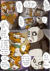 anthro better_late_than_never collar comic daigaijin dialogue english_text feline female fur furry kung_fu_panda master_po_ping master_tigress nude page_130 panda text tiger