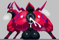 after_sex ai_generated anus ass backsack balls big_balls big_butt bodily_fluids cum cum_in_ass cum_inside donut_anus feral gaping gaping_anus genital_fluids genitals heart hellsonger hi_res huge_anus huge_ass looking_back male myriapod nintendo penis pokemon pokemon_(species) pokemon_only puffy_anus red_body scolipede simple_background solo sweat