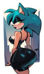 ai_generated aqua_hair ass ass_focus back_view black_skirt gothic green_eyes lucia_the_hedgehog skirt sonic_(series) tagme