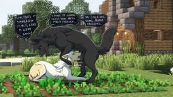 16:9 black_body black_fur black_wolf_(minecraft) canid canine canis dialogue duo english_text fellatio female female_penetrated feral feral_on_feral feral_penetrated feral_penetrating feral_penetrating_feral fur hi_res knotting lumia_(lumiathemerchant) lumia_the_merchant male male/female male_penetrating male_penetrating_female mammal microsoft minecraft mojang oral oral_knotting oral_penetration penetration penile plant questionable_consent sex speech_bubble text tree white_body white_fur widescreen wolf wolf_(minecraft) xbox_game_studios zoophilia