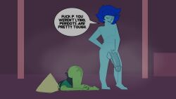 after_sex big_ass big_butt big_penis blue_body blue_hair curled_toes dialogue dripping_penis dripping_wet face_down_ass_up gem_(species) genital_fluids green_skin huge_ass isketch_smut long_penis looking_at_partner night original_character passed_out peridot_(steven_universe) revenge_sex shaking sketch steven_universe torn_bodysuit torn_clothes torn_clothing unconscious vaginal_fluids