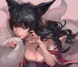 ahri big_ass cleavage kemono large_breasts league_of_legends long_hair sfw tail thick_thighs white_skin wide_hips