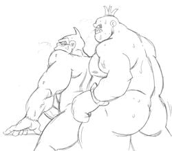 anal_sex ass buggery crossover crown donkey_kong donkey_kong_(series) fur furry gay human interspecies king_hippo kong male male_only monochrome multiple_males no_humans nude penis punch_out sketch staticlustdemons wuffinarts yaoi