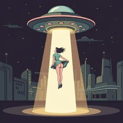 abduction ai_generated ass flashing pinup_girl retro retro_artstyle retro_future ufo upskirt