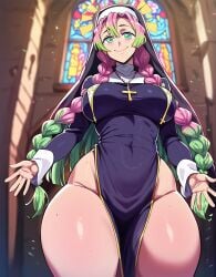 ai_generated anime big_ass curvy d-art_style demon_slayer female girl kanroji_mitsuri kimetsu_no_yaiba nun nun's_habit nun_outfit solo thick zoemi01