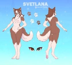 abs absurd_res anthro athletic boras_art canid canine canis domestic_dog female fluffy fluffy_tail fur heterochromia hi_res husky mammal model_sheet multicolored_body multicolored_fur nipples nordic_sled_dog pawpads pink_nose siberian_husky spitz svetlana_(betina-anjing) tail