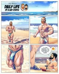 abs balls_under_clothes bara beach beard biceps big_bulge bulge daddy english_text gay inkolloart male male/male male_nipples male_only manly mature_male muscular_male nipples pecs penis_outline penis_under_clothes text underwear