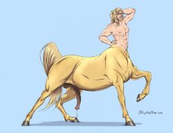 balls beard big_penis centaur cum facial_hair flaccid glasses horsecock lykostherium male male_only nude penis solo solo_male sweat sweating taur