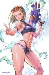 armpits beach bikini cammy_white cammy_white_(street_fighter_6) capcom street_fighter water water_gun