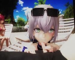 1boy 1boy1girl 3d 3girls ahoge animated beach blowjob blue_hair blush breasts cameel_(cameel_mmd) censored chaise_lounge cleavage cum cum_in_mouth cum_on_tongue duo_focus ejaculation fellatio foreskin foreskin_play green_eyes grey_hair handjob heart_ahoge heterochromia hololive hololive_fantasy hololive_gen_5 hololive_japan houshou_marine huge_breasts licking_foreskin light-skinned_female light-skinned_male light_skin mosaic_censoring nature outdoors penis red_eye red_hair sand shirogane_noel small_penis small_penis_adoration sound summer sunglasses sunglasses_on_head tagme three-finger_handjob tongue tongue_out trees two-finger_handjob video virtual_youtuber yellow_eyes yukihana_lamy