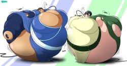 2girls air_inflation artist_name avatar_legends avatar_the_last_airbender bapho(artist) black_hair earth_kingdom earthbender expansion female female_only hose hose_inflation hyper_fat immobile inflation katara morbidly_obese morbidly_obese_female multiple_girls toph_bei_fong water_tribe waterbender