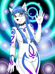 anthro blue_hair female phantom phantom_wolf solo tribal western_art white_wolf wolf