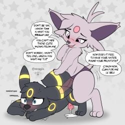 1:1 1boy 1girl 1girls anal anal_sex animal_genitalia animal_penis ass_up blush bodily_fluids brother_(lore) brother_and_sister_(lore) canine_genitalia canine_penis cum dialogue dildo eeveelution english_text espeon female female_penetrating female_penetrating_male feral feral_on_feral generation_2_pokemon genital_fluids genitals hi_res humping incest_(lore) male male/female male_penetrated nintendo object_in_ass pegging penetration penis pokemon pokemon_(species) questionable_consent sex sex_toy sex_toy_in_ass sex_toy_insertion sex_toy_penetration sibling_(lore) sister_(lore) strap-on strapon taken_from_behind text thrusting toying_partner umbreon xenoyia