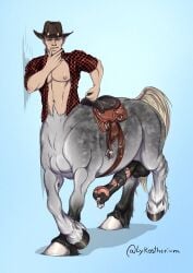 balls big_penis boner centaur cowboy erection hat horsecock lykostherium male male_only penis penis_piercing saddle solo solo_male taur