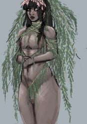 amazon amazonian androgynous bare_legs bare_shoulders barefoot barely_clothed big_butt big_lips bisexual black_hair blush blush embarrassed feet femboy foreskin forest_background freckles freckles_on_face headpat jungle jungle_boy language_barrier large_ass large_cock large_penis loincloth mellomi messy_hair plant plant_clothing practically_nude soles thick_thighs uncircumcised uncut uncut_penis wedding_attire wedding_veil xoco_(mellomi)