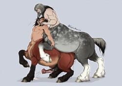 anal anal_sex animal_genitalia_on_humanoid balls beard big_penis blush boner centaur cum eder_(lykostherium) erection facial_hair gay horsecock horsecock_on_humanoid lykostherium male male_only nude orgasm penis sex taur taur_on_taur taur_penetrated taur_penetrating