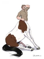 balls beard big_penis centaur facial_hair flaccid hand_behind_head horsecock lykostherium male male_only penis sitting solo solo_male taur