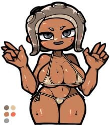 agent_8_(splatoon) big_breasts bikini octoling octoling_girl omoitukan2 splatoon sweat sweating thick_thighs wet wide_hips