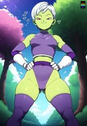 ai_generated big_butt bubble_butt cheelai cute_girl d-art_style dragon_ball_super_broly green_skin petite_female repartz small_breasts small_hips small_waist thick_thighs