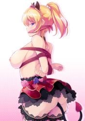 1girls arms_behind_back ayase_eli big_breasts blue_eyes bondage breasts buttplug_tail cloth_gag fishnets gag love_live! love_live!_school_idol_project maullarmaullar ponytail rope sideboob skirt tail thighhighs