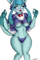 anthropomorphic digital_art eeveelution furry generation_4_pokemon glaceon holowear_(pokemon) maid nintendo pokemon pokemon_(species) pokemon_unite sfw tea_party_style_glaceon the_shadowbhor