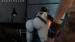 3d alexfrazer ass_focus black_hair clothed mass_effect miranda_lawson perfect_body straight tight_clothing