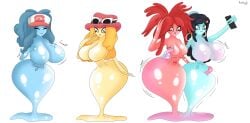 female female_only flannery_(pokemon) goo goo_creature goo_girl goo_transformation hilda_(pokemon) hourglass_figure huge_breasts implied_transformation multiple_girls nessa_(pokemon) pokemon post_transformation ranmachan-tg serena_(pokemon) slime slime_girl wide_hips