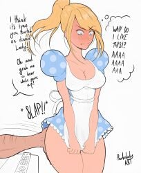 1girls 2021 2024 2d 2d_(artwork) 2d_artwork already_uploaded artist_name ass_slap big_ass big_butt bimbo blonde_hair blonde_hair_blue_eyes blonde_hair_bottom blondie blue_eyes blush blushing_profusely bottomless_female bottomless_skirt cleavage clothed clothing collarbone covering_crotch covering_privates covering_pussy cyan_eyes defeated defeated_heroine domestication domination domination/submission domination_loss dress embarrassed embarrassing_outfit english_text female female_focus femsub full-face_blush heroine_sub hi_res hiding_pussy high_resolution highres hourglass_figure housewife light-skinned_female light_skin maid maid_uniform male maledom maledom_caption metroid misogyny mole mole_under_mouth molestation nintendo off_screen_male_character pale-skinned_female pale_skin parkdale ponytail reluctant_arousal revealing_clothes samus_aran service simple_background spank_marks spanking spanking_ass speech_bubble stepford_wife stepfordization submissive submissive_female tagme text thick_thighs tomboy white_background wide_hips yellow_hair