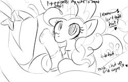 bow_tie carrot_cake_(mlp) cheating cutie_mark duo equine erection fellatio female feral friendship_is_magic haiku_oezu hair heart horse horsecock licking male my_little_pony nude open_mouth oral oral_sex penis pinkie_pie_(mlp) pony sex sketch straight text tongue