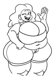 1girls 2024 belly belly_button buckteeth darla_doofrain_(bargsilona) huge_breasts koituskazam line_art looking_at_viewer one_eye_closed open_mouth shorts skimpy slightly_chubby_female smiling_at_viewer thick_thighs tight_shirt waving waving_at_viewer white_background