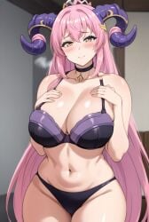 1girl 1girls ai_generated bed_eyes bedroom black_bra black_panties blush busty choker cowboy_shot fire_emblem fire_emblem_heroes frilled_bra frilly_bra goat_horns hands_on_breasts horns huge_breasts lingerie lingerie_only long_hair mature_female milf mommy nerthuz_(fire_emblem) panties pink_hair pixai seductive seductive_look seductive_smile self_upload smile thick thick_hips thick_thighs thighs underwear voluptuous voluptuous_female voluptuous_milf wide_hips yellow_eyes