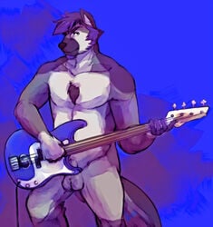 1boy anthro balls boulevard canine fur furry guitar looking_at_viewer male male_only nude penis_tip sheath solo