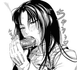 black_hair censored fellatio gloves hair kurofudo monochrome oral penis