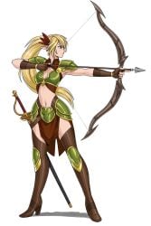 archer armor armored_skirt arrow bikini_armor blonde_hair bow_(weapon) bow_and_arrow elf_ears female female_only fully_clothed luigiix png pointy_ears revealing_clothes weapon