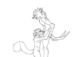 1boy 1girls anthro damien fluffy furry furry_only fuzzy headfur kneeling knot line_art oral raccoon scales side_view standing tagme tear