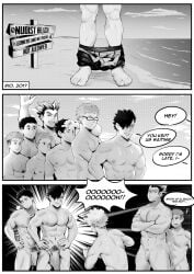 akaashi_keiji bokuto_koutarou commission greyscale haikyuu!! haikyuu_timeskip hinata_shouyou huge_cock ibarakidoujin_(artist) komi_haruki nudism nudist nudist_beach penis_size_difference public_nudity rio_de_janeiro sarukui_yamato shoyo_hinata small_penis tsukishima_kei yaku_morisuke yaoi