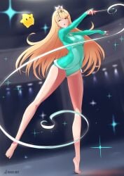 1girls athletic athletic_leotard blonde_hair blue_leotard breasts cosplay crown earrings gymnastics holding_baton kaos_art large_breasts leotard long_hair looking_at_viewer luma mario_(series) mario_and_sonic_at_the_olympic_games mythra nintendo png princess_rosalina princess_rosalina_(cosplay) rhythmic_gymnastics ribbon_baton star_earrings tiara xenoblade_(series) xenoblade_chronicles_2 yellow_eyes